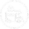 weekend wanderers icon for rv boondockers of an rv with happy people and forest trees